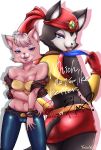  alternate_form anthro big_breasts blues_eyes breasts caramelix cat cleavage clothed clothing feline female fur katt_monroe looking_at_viewer mammal midriff navel nintendo one_eye_closed open_mouth pink_fur purple_eyes shorts smile square_crossover standing star_fox video_games wink 