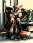  anthro bed bedroom_eyes box bra bracelet canine claws clothing coypowers digitigrade dipstick_tail female fongs fox gloves_(marking) half-closed_eyes hi_res inner_ear_fluff inside jewelry looking_at_viewer mammal markings multicolored_tail neck_tuft nude open_mouth orange_eyes red_fox seductive sitting slit_pupils socks_(marking) solo toe_claws tuft underwear whiskers 