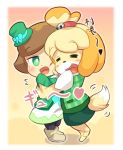  2018 animal_crossing anthro canine clothing duo female hug human isabelle_(animal_crossing) japanese_text mammal nintendo text video_games villager_(animal_crossing) ラティピコ 