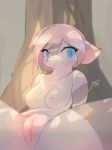  2018 anthro blue_eyes blush breasts clitoris electrycpynk feline female hi_res humanoid_pussy looking_aside mammal nipples nude outside pussy pussy_close-up shy signature solo spread_legs spreading tree 