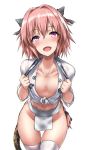  :d astolfo_(fate) bangs black_bow black_ribbon blush bow braid chest collarbone eyebrows_visible_through_hair fang fate/apocrypha fate_(series) front-tie_top fundoshi hair_between_eyes hair_bow hair_intakes hair_ribbon hands_up head_tilt highres japanese_clothes long_hair long_sleeves looking_at_viewer male_focus midriff multicolored_hair navel open_mouth otoko_no_ko pink_hair purple_eyes ribbon rope shiny shiny_hair shirt simple_background single_braid smile solo standing stomach streaked_hair sweat tango_(tn500) thigh_gap thighhighs towel towel_around_neck white_background white_hair white_legwear white_shirt 