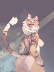  2018 abstract_background anthro anus blush breasts electrycpynk feline female fur looking_at_viewer looking_back mammal nipples nude pussy pussy_juice pussy_juice_string rear_view side_boob signature solo standing tiger 