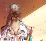  absurdres altera_(fate) bangs bare_shoulders black_nails blunt_bangs breasts choker collarbone commentary_request dark_skin detached_sleeves fate/extella fate/extra fate_(series) full_body_tattoo headdress highres hips jewelry ka_(mauve_p) midriff nail_polish navel photon_ray red_eyes revealing_clothes short_hair showgirl_skirt simple_background skirt small_breasts solo sword tan tattoo thighs veil weapon white_hair wide_hips 