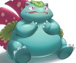  ambiguous_gender claws digital_media_(artwork) fangs feral nintendo on_ice_(artist) open_mouth pok&eacute;mon pok&eacute;mon_(species) red_eyes sharp_teeth simple_background sitting smile teeth tongue venusaur video_games white_background 