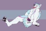  ahegao anthro black_nose black_pawpads blue_eyes blue_fur blue_hair blush canine cuntboy dildo dog eracin fur hair husky inner_ear_fluff intersex looking_pleasured mammal markings masturbation multicolored_hair nude open_mouth pawpads purple_hair purple_markings pussy pussy_juice seth_(sethyhusky) sex_toy simple_background solo teeth tongue tongue_out toying_self two_tone_hair vaginal vaginal_masturbation white_fur 