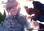  5boys axis_powers_hetalia beret birthday blonde_hair blush clothes cross crying denmark_(hetalia) finland_(hetalia) flower gloves happy hat iceland_(hetalia) male_focus military military_uniform multiple_boys norway_(hetalia) one_eye_closed purple_eyes short_hair simple_background smile sweden_(hetalia) tears uniform 