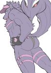  bathym biceps butt canine clothing colored demon fur gloves looking_back low-angle_view male mammal muscular muscular_male pose purple_fur speedo srw225we straps swimsuit tokyo_afterschool_summoners visor_cap wolf 