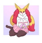  2018 anthro big_breasts bikini blush braixen breasts cleavage clothed clothing cosplay dipstick_tail fan_character female holding_breast huge_breasts inner_ear_fluff lavenderpandy looking_at_viewer mane megurine_luka multicolored_tail nintendo open_mouth pok&eacute;mon pok&eacute;mon_(species) red_eyes red_nose seraphine_(roflfox) sitting solo swimsuit video_games vocaloid 