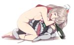  alcohol awachi bottle commentary_request drunk enemy_naval_mine_(kantai_collection) grey_hair hair_between_eyes hat kantai_collection long_hair mini_hat nude pola_(kantai_collection) swimsuit swimsuit_removed tentacles thick_eyebrows wavy_hair wine wine_bottle 