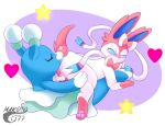  &lt;3 3_toes 69_position :3 all_fours ass_up ball_lick balls bedroom_eyes blue_fur blue_skin blush brionne butt canine duo eeveelution fur half-closed_eyes licking looking_back makoto177 male male/male male_on_top mammal markings nintendo on_top open_mouth oral pawpads penis pink_pawpads pink_paws pok&eacute;mon pok&eacute;mon_(species) raised_tail red_penis ribbons seductive sex socks_(marking) star sylveon toes tongue tongue_out video_games 