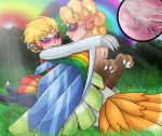  alternate_species animal_humanoid avian avian_humanoid blonde_hair blue_eyes blue_feathers blush clothed clothing cum cum_inside digital_media_(artwork) double_rainbow duo dyna_blade dyna_blade_(species) feathers female green_feathers hair hi_res ho-oh humanoid humanoidized kirby kirby_(series) legendary_pok&eacute;mon male male/female nintendo penetration penis pok&eacute;mon pok&eacute;mon_(species) rainbow red_eyes red_feathers sex smile video_games white_feathers winged_arms wings yellow_feathers yoshimister 