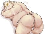  2016 all_fours barazoku bear blush butt clothed clothing facing_viewer fundoshi japanese_clothing kemono kotobuki looking_back lying male mammal muscular obese on_front overweight partially_clothed presenting presenting_hindquarters simple_background solo steam sweat underwear 