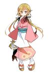  1girl blonde_hair dress female full_body japanese_clothes kimono long_hair marion_phauna sash shaman_king shiny solo standing sunameri_oishii very_long_hair white_background yukata 