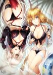  ;) bambi_nano bikini black_bikini black_choker black_gloves black_jacket blonde_hair blush braid breasts choker cleavage closed_mouth cropped_jacket eyebrows_visible_through_hair fate/grand_order fate_(series) from_above front-tie_bikini front-tie_top gloves hair_between_eyes hood hoodie jacket jeanne_d'arc_(alter_swimsuit_berserker) jeanne_d'arc_(fate)_(all) jeanne_d'arc_(swimsuit_archer) large_breasts leg_garter long_braid long_hair looking_at_viewer lying multiple_girls navel o-ring o-ring_bikini on_back one_eye_closed open_clothes open_hoodie open_mouth pale_skin partially_submerged red_legwear rotational_symmetry see-through shrug_(clothing) silver_hair single_braid single_thighhigh smile swimsuit thigh_strap thighhighs very_long_hair water wet wet_clothes yellow_eyes 