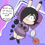 anal_beads anthro bed black_hair bottomless buttplug clothed clothing dumbun female hair hi_res lagomorph lying mammal mykendyke on_back on_bed pillow rabbit sex_toy shirt solo sweat 
