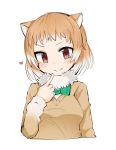  animal_ears black-tailed_prairie_dog_(kemono_friends) blush bow bowtie finger_to_mouth fur_collar heart highres kemono_friends light_brown_hair long_sleeves menturm1120 multicolored_hair prairie_dog_ears red_eyes short_hair solo sweater upper_body white_hair 