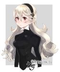  black_hairband closed_mouth commentary_request female_my_unit_(fire_emblem_if) fire_emblem fire_emblem_if grey_background hairband long_hair long_sleeves my_unit_(fire_emblem_if) negiwo pointy_ears red_eyes simple_background solo twitter_username upper_body white_hair 