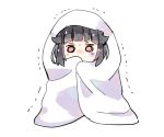  bang_dream! bangs bd_ayknn black_hair blanket_hug blush cold commentary_request full_body hair_flaps looking_at_viewer pink_eyes short_hair simple_background solo trembling ushigome_rimi white_background 