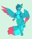  2018 ailuranthropy anthro breasts canine digital_media_(artwork) feathered_wings feathers featureless_breasts featureless_crotch female hi_res hybrid mammal purple_eyes simple_background solo standing wings 