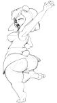  2018 3_toes 5_fingers anthro big_breasts big_butt blush breasts bunihud butt canine carla_(ok_k.o.!_lbh) cartoon_network clothed clothing dog eyelashes feet female hair hi_res looking_at_viewer looking_back mammal midriff miniskirt no_underwear ok_k.o.!_let&#039;s_be_heroes on_one_leg one_eye_closed open_mouth pinup pose rear_view shirt sketch skimpy skirt sleeveless_shirt smile solo standing tank_top teeth thick_thighs toes tongue upskirt waving wide_hips wink 