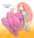  arms_behind_back bodysuit breasts commentary_request covered_nipples gloves ken_marinaris large_breasts long_hair looking_to_the_side midair open_mouth pink_hair red_eyes sachito solo thick_thighs thighs very_long_hair zone_of_the_enders zone_of_the_enders_2 