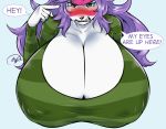  anthro big_breasts blush breasts cleavage clothed clothing dialogue english_text feline female huge_breasts hyper hyper_breasts looking_at_viewer mammal nipple_bulge open_mouth solo text unregisteredcat 