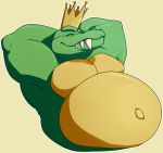  anthro barazoku belly biceps close-up crocodilian crown donkey_kong_(series) eyes_closed king king_k_rool kremling male manly musclegut muscular navel nintendo nude outie_navel pecs portrait relaxing reptile royalty scalie securi-tye-blankey sharp_teeth smile solo teeth triceps video_games 