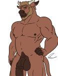  animal_genitalia animal_penis anthro balls beard bovine chickendinosaur equine_penis erection facial_hair hair hand_on_hip hi_res horn male mammal muscular muscular_male nipples pecs penis smile solo standing tom(chickendinosaur) 