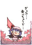  :d arm_up bat_wings blouse blue_hair blush brooch chibi collar commentary_request fang fighting_stance frilled_blouse frilled_skirt frills full_body hat holding holding_weapon jewelry medium_hair mob_cap nekoguruma o_o open_mouth pink_skirt puffy_short_sleeves puffy_sleeves red_footwear remilia_scarlet shoes short_sleeves skirt skirt_set smile socks solo spear_the_gungnir standing touhou translated weapon wings 
