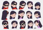  angry artist_name clenched_teeth closed_eyes commentary_request domino_mask expressions frown gurihiru hairband happy long_hair mask multiple_views open_mouth raised_eyebrow raised_eyebrows round_teeth serious signature surprised teeth the_incredibles turtleneck unamused violet_parr 