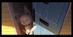  2017 anthro blue_eyes building comic cub door first_person_view fur hi_res house lagomorph lokey_(artist) looking_at_viewer mammal outside rabbit suspenders white_fur young 