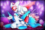  &lt;3 3_fingers all_fours ambiguous_penetration anthro anthrofied bed blush breast_rest breasts butt crossgender cum cum_on_butt detailed_background doggystyle dripping ejaculation eyes_closed female from_behind_position front_view latias latios legendary_pok&eacute;mon looking_pleasured male male/female messy nintendo nipples penetration pillow pok&eacute;mon pok&eacute;mon_(species) sex speech_bubble text tranquilmyst video_games wings 