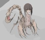  1girl black_sclera brown_hair claws female insect_girl monster_girl original scorpion_girl scorpion_tail shirt solo spino_(nebrve) t-shirt tail twintails 