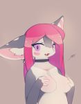  2018 4_fingers anthro bare_shoulder blush breasts collar collarbone dragon electrycpynk electrycpynk_(character) female front_view hair humanoid_hands inner_ear_fluff long_hair nude pink_hair signature simple_background 