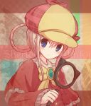  blue_eyes blush bow capelet commentary_request deerstalker detective green_eyes hair_between_eyes hair_rings hat holding holding_magnifying_glass looking_to_the_side magnifying_glass pink_hair red_capelet ribbon sherlock_shellingford sidelocks solo suta_(clusta) tantei_opera_milky_holmes upper_body yellow_bow yellow_neckwear 