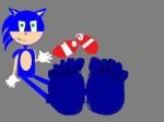  5_fingers 5_toes anthro barefoot bigtrandoshancoke blue_body compression_artifacts feet foot_focus fur green_eyes grey_background hedgehog low_res mammal simple_background sonic_(series) sonic_the_hedgehog toes white_gloves why 