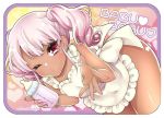  apron baby_bottle binbinsuke bottle bracelet commentary_request crossdressing dark_skin dark_skinned_male earrings gyaru gyaruo jewelry kogal looking_at_viewer male_focus mousepad naked_apron o3o original otoko_no_ko pink_hair red_eyes ring sasaki_saaya solo 