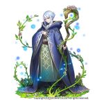  blue_cloak brown_footwear cloak flower full_body grass hand_up holding holding_staff light_blue_hair looking_at_viewer mochaabx official_art othellonia plant pointy_ears robe sidelocks staff standing transparent_background vines watermark wide_sleeves 