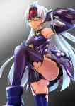  adjusting_hair android armor armpits ass bare_shoulders commentary_request dark_skin elbow_gloves gloves gold_trim headpiece highres lips lipstick long_hair makeup miniskirt misu_kasumi pleated_skirt purple_eyes silver_hair skirt solo t-elos t-elos_re thighhighs xenoblade_(series) xenoblade_2 xenosaga xenosaga_episode_iii 