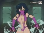  2019 animated anime areola big_breasts black_hair bluethebone breasts clothed clothing exposed_breasts fangs female hair headgear humanoid invalid_tag looking_at_viewer mask melee_weapon mileena monster mortal_kombat navel nipples not_furry open_mouth presenting retro sai_(weapon) skimpy solo tarkatan teeth tongue video_games weapon yellow_eyes 