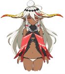  bare_shoulders breasts bright_pupils closed_mouth commentary_request cowboy_shot creature cropped_legs detached_sleeves ear_piercing earrings hair_between_eyes highres horns jewelry kumonji_aruto legs_together long_hair long_sleeves looking_at_viewer navel original panties piercing red_eyes simple_background small_breasts smile solo standing thigh_gap underwear white_background white_hair white_panties 