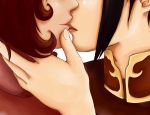  avatar_(series) azula black_hair brown_hair hand_on_another's_cheek hand_on_another's_face kiss lips multiple_girls notickleelmo short_hair ty_lee yuri 