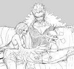 1girl 2boys age_difference artist_request donquixote_doflamingo monet_(one_piece) multiple_boys one_piece smile source_request trafalgar_law 
