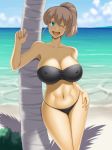  1girl beach bikini breasts huge_breasts kawanuma_uotsuri ocean smile solo swimsuit 