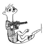  2018 anthro barefoot clothed clothing cute_fangs disney fan_character fuel_(artist) greyscale gun head_tuft holding_object holding_weapon knife male mammal monochrome mustelid open_mouth open_smile otter ranged_weapon reaction_image simple_background smile solo weapon white_background zootopia 