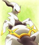  ambiguous_gender arceus digital_media_(artwork) green_sclera legendary_pok&eacute;mon lying nintendo on_ice_(artist) pok&eacute;mon pok&eacute;mon_(species) red_eyes solo spreading video_games white_skin 