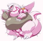  ambiguous_gender bed black_sclera claws digital_media_(artwork) fangs legendary_pok&eacute;mon lying nintendo on_ice_(artist) open_mouth overweight palkia pink_skin pok&eacute;mon pok&eacute;mon_(species) red_eyes solo tongue video_games wings 