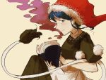  blob blue_eyes blue_hair book doremy_sweet dream_soul dress hat horo_uguisu looking_at_viewer multicolored multicolored_clothes multicolored_dress nightcap pom_pom_(clothes) red_hat short_hair sitting smile solo tail tapir_tail touhou white_background 