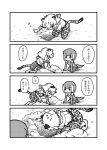  animal_ears animal_print belt bow bowtie comic digging elbow_gloves fingerless_gloves frilled_swimsuit frills fur_collar gloves grey_hair greyscale high-waist_skirt highres jaguar_(kemono_friends) jaguar_ears jaguar_print jaguar_tail kemono_friends kneeling kotobuki_(tiny_life) monochrome multicolored_hair multiple_girls one-piece_swimsuit otter_ears otter_tail short_hair short_sleeves skirt small-clawed_otter_(kemono_friends) stirrup_legwear swimsuit tail thighhighs toeless_legwear translated 