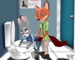 anthro balls bathroom butt canine clothed clothing cum cum_on_body disney duo erection female fox grabbing_from_behind heptanerox inside judy_hopps lagomorph male male/female mammal nick_wilde partially_clothed penis rabbit rubbing zootopia 